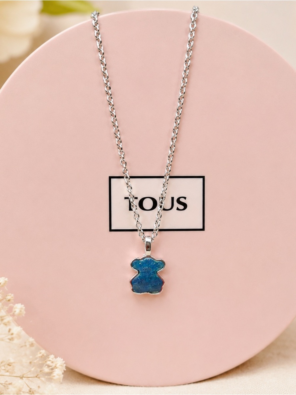 Sterling silver color necklace with dumortierite quartz 1.1 Cm 45CM